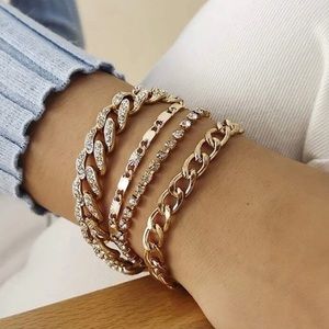 4 pcs Crystal Cuban Link Chain Bracelets